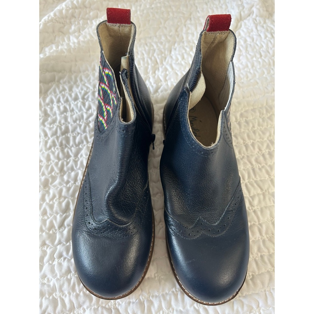 Mini Boden Girls Navy Leather Rainbow Wingtip Chelsea Boots Side Zip Size 28